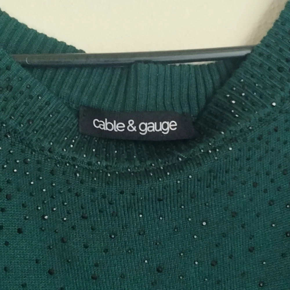 Cable & Gauge Sweater Women 2X Green Knit Top Rhinestone Casual Office Elegant